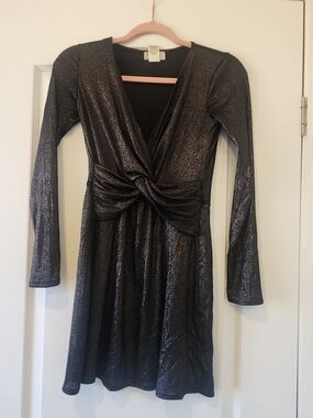 Altar'd State Metallic Black Twist-Front Midi Dress XS Euc